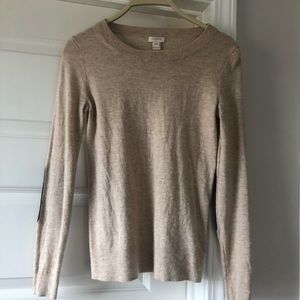 J Crew Cream Sweater with Elbow Patches